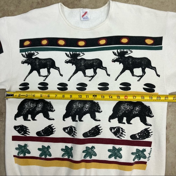 Michigan Rag Co. VTG 80s Bear and Moose Print Sweatshirt Crewneck Sz Large USA - Picture 5 of 11